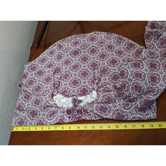Rewind Cold Shoulder Blouse S Purple Mandala Print Scoop Lace Keyhole Strappy - Picture 6 of 9